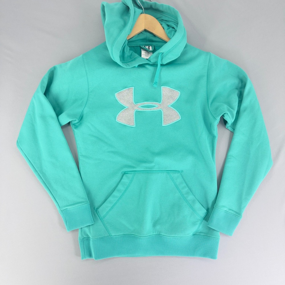 Under Armour Womens XS Teal Green Fleece Logo Pullover Hoodie Sweatshirt